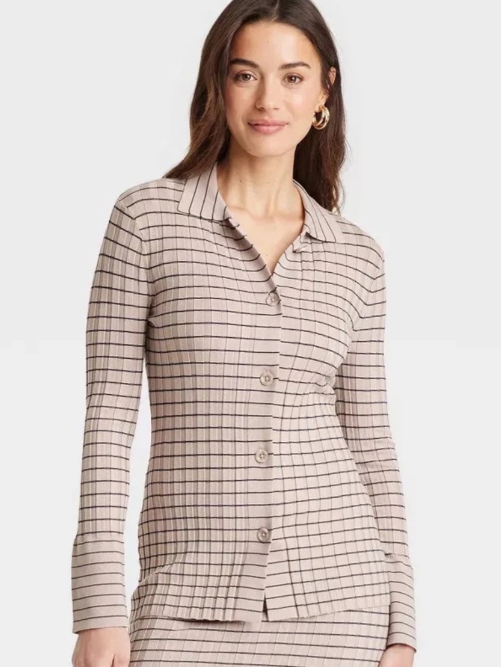 A‎ New Day Women's Striped Viscose Nylon Blend Button-Down Cardigan